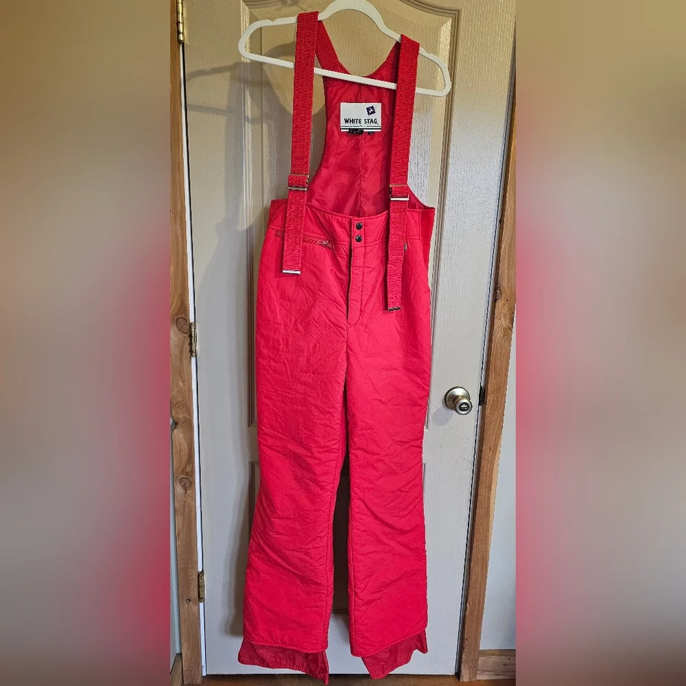 White Stag Ski Bibs Men's Red Coveralls Overalls Adjust Insulated Size 32W X 32